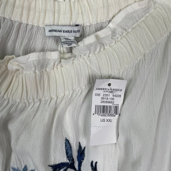 American Eagle Shirt Womens XXL White Embroidered Bohemian Off Shoulder Crop NWT - Picture 5 of 11